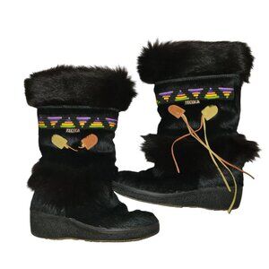 Tecnica Womens Scandia Black Fur-Lined Winter Boots Colorful Embroidery 37 6,5 U